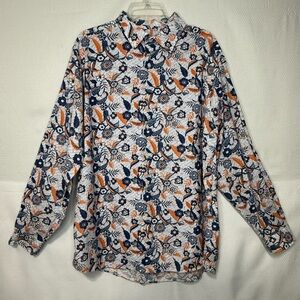 Cremieux Men's Paisley Button-Down Shirt - Navy and Orange